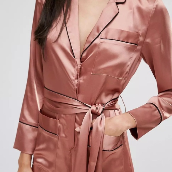 ASOS. Pajama style satin jumpsuit. Mauve/ Dusty Pink - Picture 3 of 4